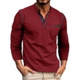 thumbnail image 2 of Baqcunre Men's Fashion Spring And Autumn Casual Long Sleeve Button Solid Color Long Sleeve T Shirt Top,S,Mens Shirts,Men'S T-Shirts,Long Sleeve Shirts For Men,Mens Clothes,Mens Fashion,Red, 2 of 6