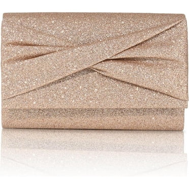 Rose Gold Clutch Purses for Women, Evening Handbags with Detachable Chain for Wedding Party, Women’s Small Sequin Champagne Clutch