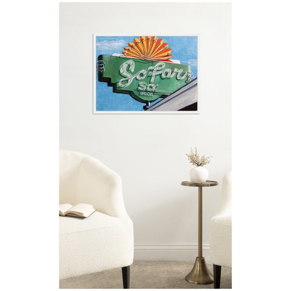 Kate and Laurel Framed Canvas Wall Art Print So Far by Krista V. Allenstein, 24 x 18 Sylvie White Frame, Vintage, Americana Art for Wall Decor