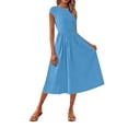 thumbnail image 3 of QIUOMBBP Women's Ruffle Maxi Dresses Cap Sleeve Crew Neck A Line High Waisted Dress Summer Loose Casual Sundress Light Blue M, 3 of 7