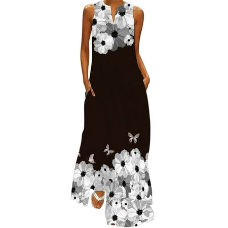 Summer Dresses for Women 2022 Sleeveless Plus Size Maxi Dress Floral and Butterfly Print Boho Dress Shermie