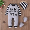 thumbnail image 2 of Odeerbi Infant Boys Girls Layette Set Long Sleeve Romper Jumpsuit Outfits Cotton Baby Clothes Spring Fall Letter Striped Onesie Long Crawling Shoe Covers Hats Three-piece Set Gray, 2 of 6