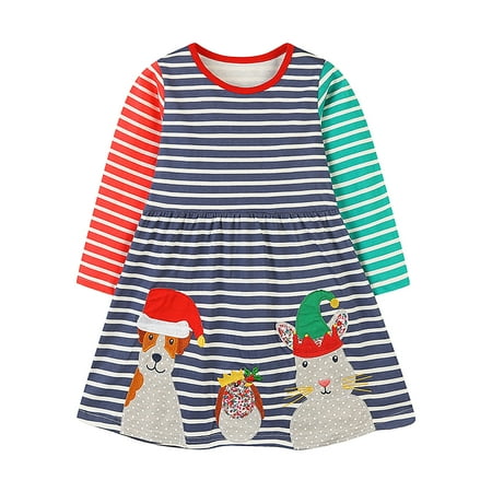 

LUOGENLI Girls Dress Shoes Size 6 Toddler Girls Long Sleeve Stripe Christams Cartoon Prints Princess Dress Dance Party Dresses Clothes Girls Skirts Size 10-12 Tight 5-6 Years