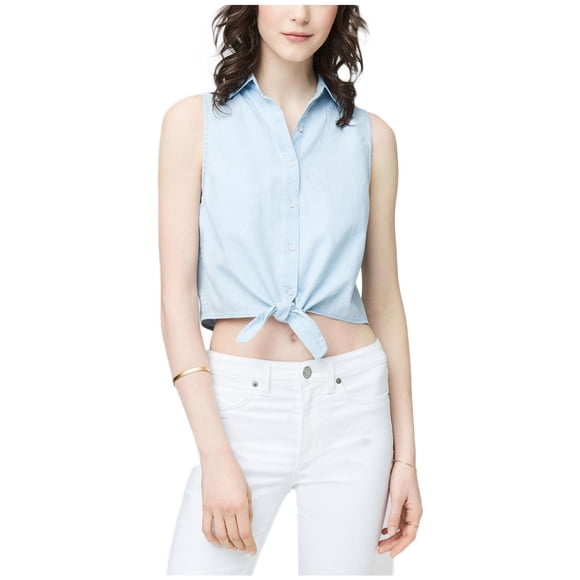 Aeropostale - Camisa vaquera con botones para mujer, azul, extragrande