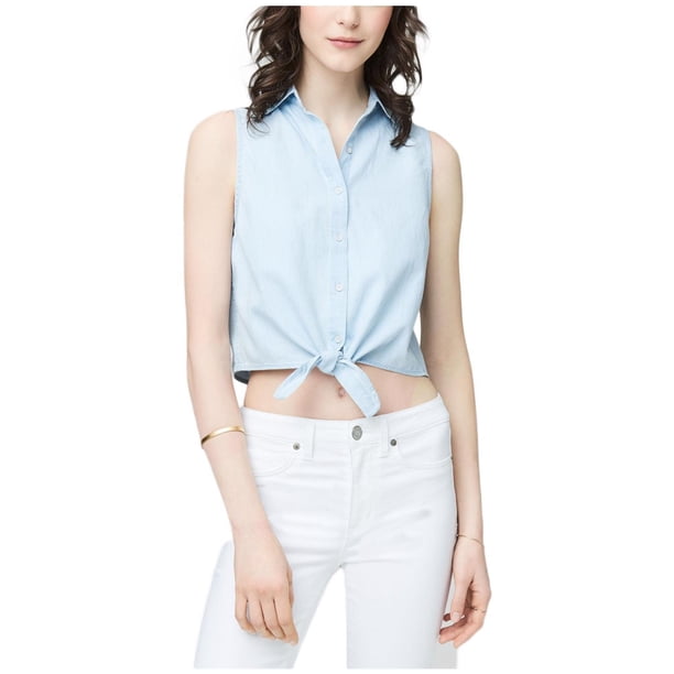 Aeropostale - Camisa vaquera con botones para mujer, azul, extragrande