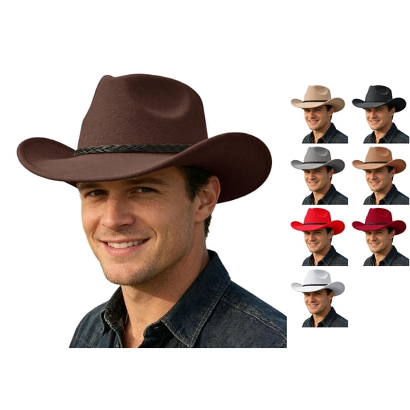 ZHOGXU Mens Cowboy Hat Solid Color Wide Brim Ethnic Style Fashion Comfortable Lightweight Cap For Stage Performance And Theme Party,Coffee,One Size
