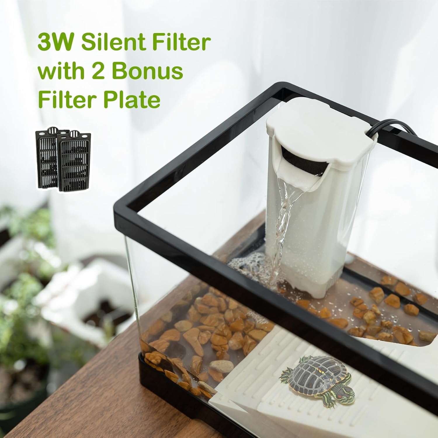 Turtle Tank Kit,PC Small Red Eared Slider Aquarium,Aquatic Baby Tortoise Habitat for Fishes and Amphibians,Include Filter*1,Filter Plates*2,Plants*2,Lamp*1,Bulb*1,Stone*1,Basking Platform*1