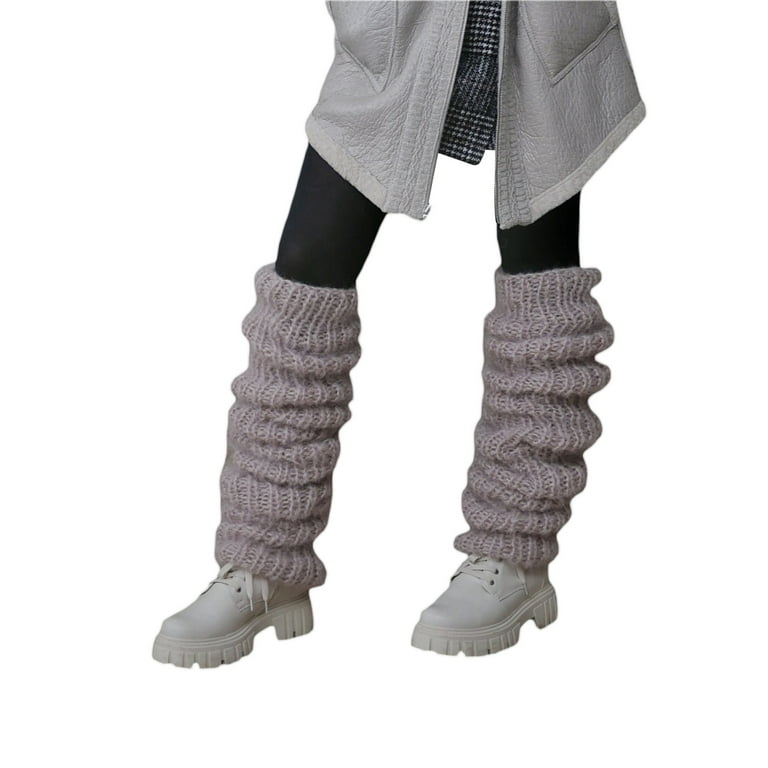 Qiylii Women's Cable Knit Leg Warmers Knitted Long Socks Furry Scrunch Leg  Warmer Goth Crochet Boot Socks