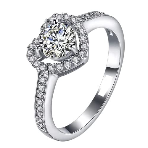 HeartsAndYou 3ct Round Cut Moissanite Heart Shaped Engagement Ring for Women 18k White Gold over Silver
