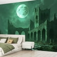 thumbnail image 2 of Peel and Stick Wallpaper Canvas Halloween Full Moon Scary Night Castle Spooky Bats Cemetery Green Modern Art Wall Mural Decor Self Adhesive and Removable 69in x 98in, 2 of 6
