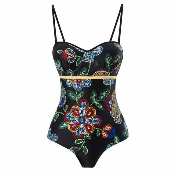 HaoXianJian Women's Swimsuits 1 Piece Double Adjustable Straps BodySuits Fashion Print Swimming Swimwear Ladies V-Neck Bathing Suits