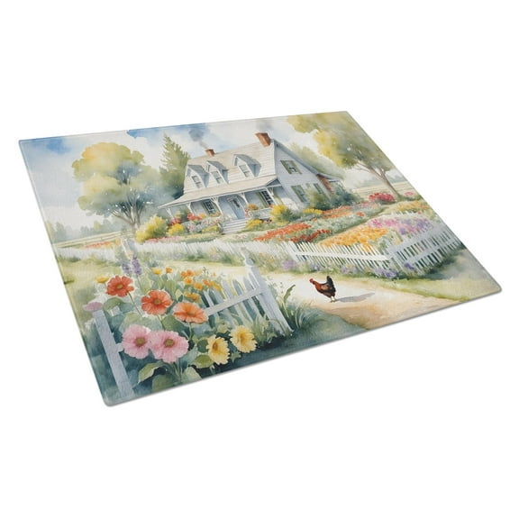 Carolines Treasures DAC7690LCB 15 x 12 in. Chicken Farmhouse Garden Glass Cutting Board