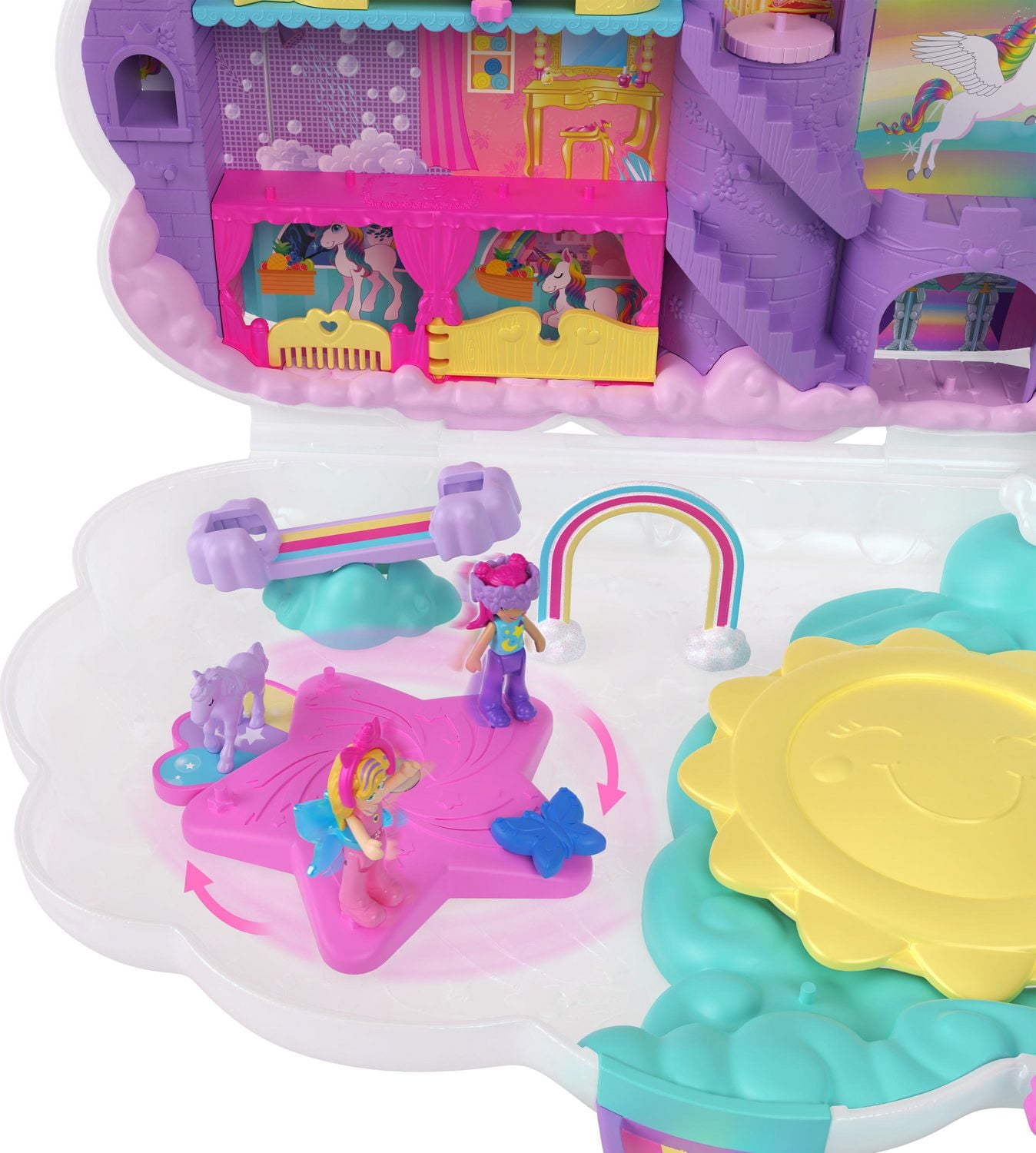 Polly Pocket Rainbow Unicorn Salon Playset with 2 Micro Dolls, Styling Head and 20+ Accessories