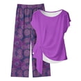 thumbnail image 2 of ClodeEU Women's 2 Piece Outfit,Tie Short Sleeve Crewneck Print Top and Loose Fit Pants ,Casual Solid Color Lounge Set Purple,Womens Plus XL, 2 of 5