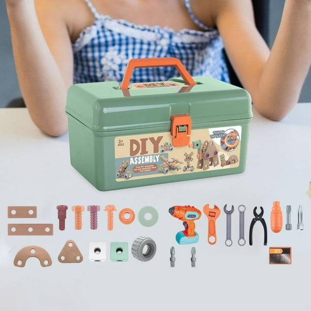 Box de juego de juego de herramientas para niños, herramientas eléctricas de construcción educativa con taladro eléctrico para niños de niños de 3+ Estilo a