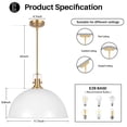 thumbnail image 2 of Modern Pendant Light, 18"Farmhouse Pendant Light Industrial Large Dome White and Gold Chandelier Ceiling Hanging Lighting for Dining Room Kitchen Island Bar Hallway Entryway, 2 of 12