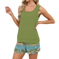 thumbnail image 5 of Tropical Print Two Piece Set for Women, Sleeveless Scoop Neck Tank Top & Drawstring Shorts with Pockets - Casual Summer Vacation Lounge Outfit Green XXL, 5 of 9