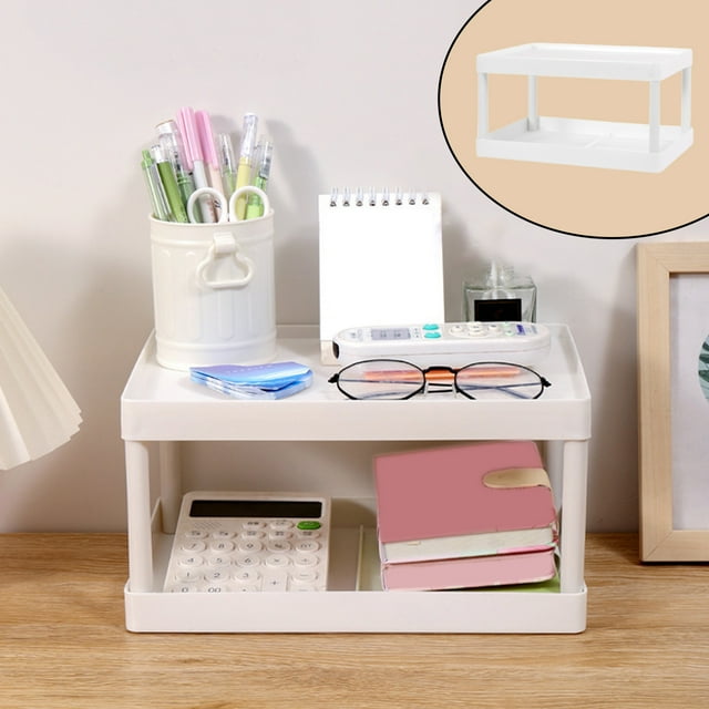 Organizador de escritorio de 2 niveles, ideal para la oficina, como especiero de cocina o para la encimera del baño.