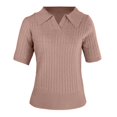 thumbnail image 4 of Charmgo Womens Sweaters Clearance, Women's Short Sleeve Solid Lapel V Neck Knit Pullover Sweater Tops, Fall Sweaters for Women 2024 Pink S, 4 of 7