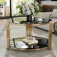 thumbnail image 2 of Modern Coffee Table with Golden Metal Drum Base and Glass Top, Stain-Resistant, No Assembly Required, Circular Design with Lower Shelf, Contemporary Furniture for Living Room, 2 of 9