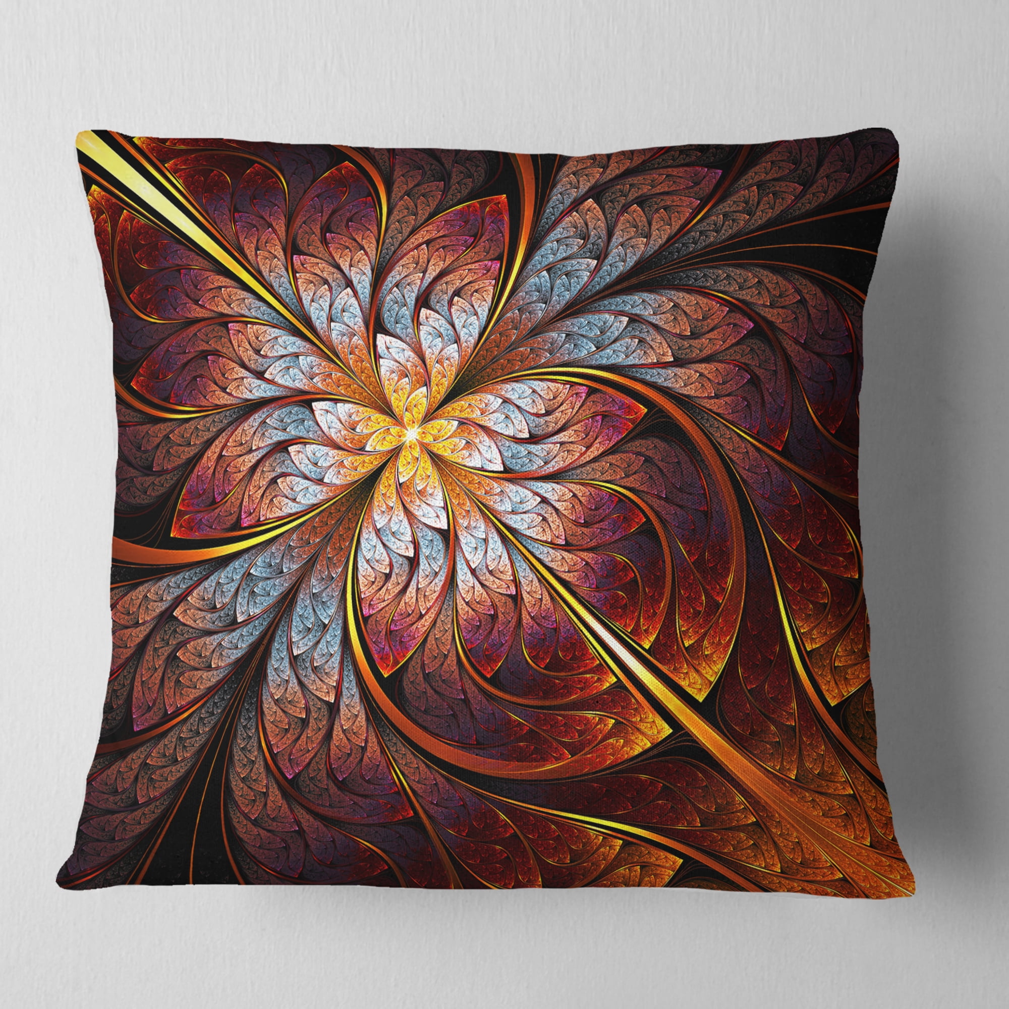 Designart Fractal Flower Red and Blue - Floral Throw Pillow - 16x16
