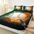 thumbnail image 3 of Feelyou Est Sleep Baseball Queen Sheet Sets for Teens, Fire and Water Flat Sheet, Green Yellow Lightning Queen Fitted Sheet, Microfiber Bedroom Decor, 4pcs, 3 of 7