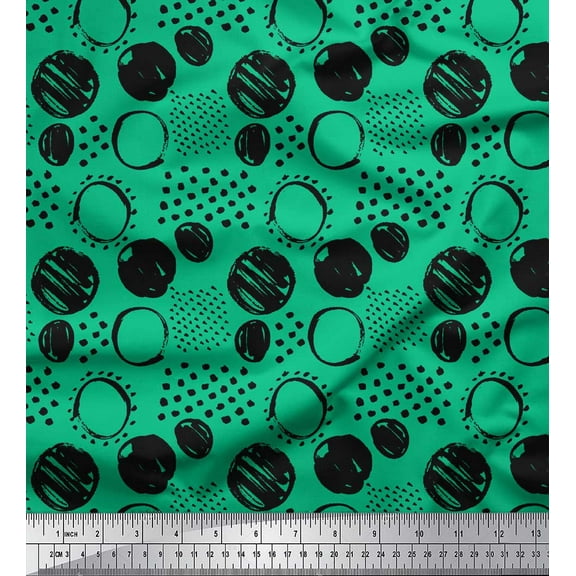 Soimoi Green Cotton Duck Fabric Dots & Circle Geometric Decor Fabric Printed Yard 42 Inch Wide