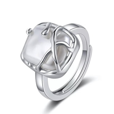 EOEMY 925 Sterling Silver Adjustable Ring Square Shell Pearl Women Jewelry