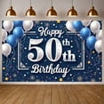 thumbnail image 3 of Blue Balloons Happy 50th Banner Silver Stars 50th Backdrop Fireworks Design Golden Accents Anniversary Background for 50th Birthday Party Adult Celebration Milestone Gathering, 3 of 9