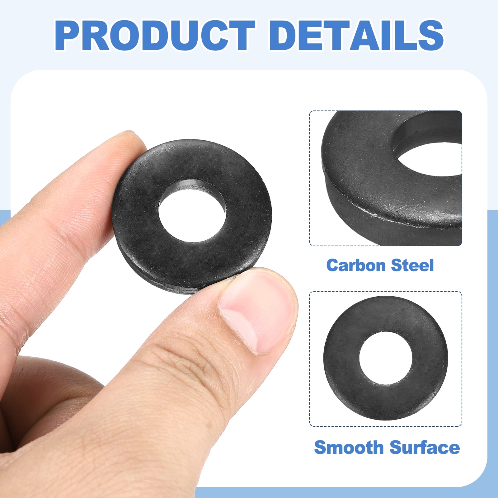 Uxcell 24pcs 1/2" Black Flat Washer for M12 Screw, Steel Metal Washers 12mm ID 30mm OD 6mm l for Industrial, Screws Bolts