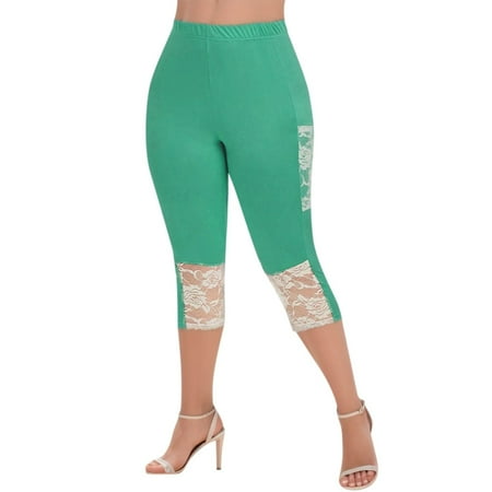 Women Plus Size Solid Long Cotton Underwear Women Lace Patchwork Elastic Waist Workout Short Leggings for Women Set Casual Leggings Pants
