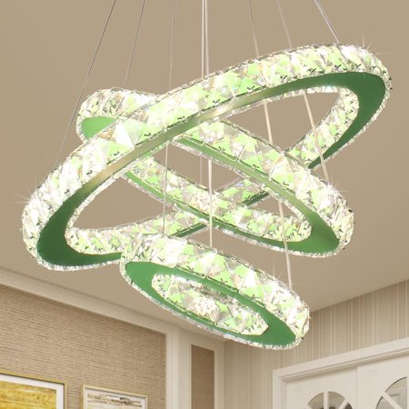 

Dimmable LED Crystal Chandeliers 3 Rings Pendant Light Adjustable Height Ceiling Lamp for Dinning Room Bedroom Room (Green)