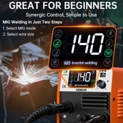 HITBOX HBM200 3-in-1 MIG and Lift TIG Welder, 140A Gasless Flux Core Wire Feed, 110V Portable IGBT Inverter with LED Display