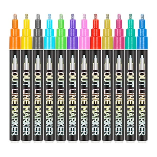 Fiudx Juego de Rotuladores Dream de Doble Trazo, Herramienta de Resaltado Metálico Diy, Punta Suave, Versátil para Manualidades, Caligrafía y Álbumes de Recortes, Tinta de Secado Rápido, Portátil, 13