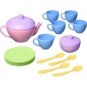 Tea Set, Pink CB - 17 Piece Pretend Play, Motor Skills, Language & Communication Kids Role Play Toy. No BPA, phthalates, PVC. Dishwasher Safe, Recycled Plastic, Made in USA.