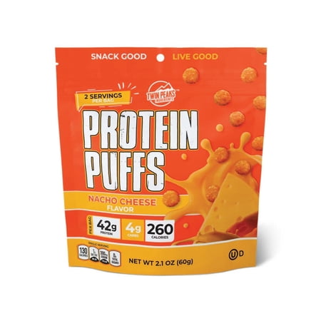 Twin Peaks Ingredients Protein Puffs, Nacho Cheese, 2.1 oz Bag, 2 Servings