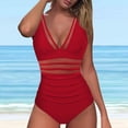 thumbnail image 2 of TOWED22 Women's Tummy Control Swimsuits Slimming Cute One Piece Bathing Suit Ruffle V Neck Swimwear(Red,XL), 2 of 5