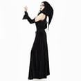 thumbnail image 5 of MEOWCOS Women's Wicked Witch Gothic Black Split Off-Shoulder Hooded Dress Dark Style Long Elegant Halloween Dress, 5 of 6