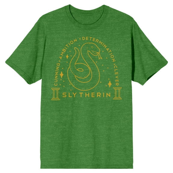 Harry Potter Slytherin Crest Gold Line Art Men's Green Heather T-shirt-Medium