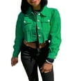 thumbnail image 3 of AUNVITO Women's Cropped Casual Jacket Long Sleeve Collared Button Front Frayed Hem Stylish Outerwear, 3 of 5