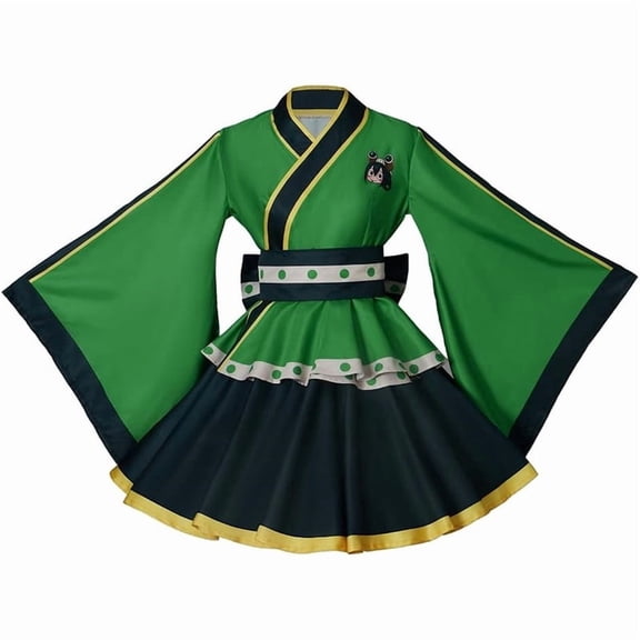 Women Asui Tsuyu Inspired Green Battle Dress Set Anime Style Waist Belt Outfit