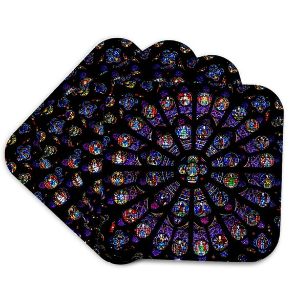3dRose, South Rose Window of Notre Dame Cathedral in Paris, Set of 4 Coasters - Soft