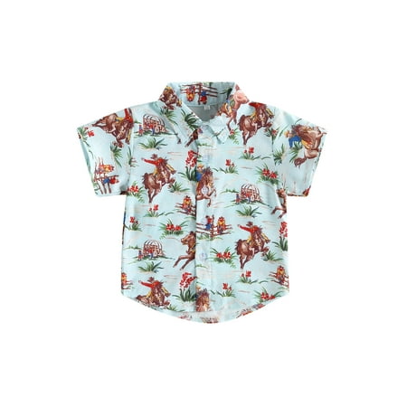

Toddler Baby Boy Western Clothes Cow Print Button Up Shirts Lapel Short Sleeve Dress Shirt Cowboy Summer Tee Tops