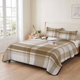 thumbnail image 3 of 3 Pieces King Quilt Set,Vintage Beige Brown Plaid Soft Bedding Sets with 1 Quilt & 2 Pillow Shams,Neutral Tartan Checkered Summer Bedspread Lightweight Coverlet Comforter for All Season, 3 of 9
