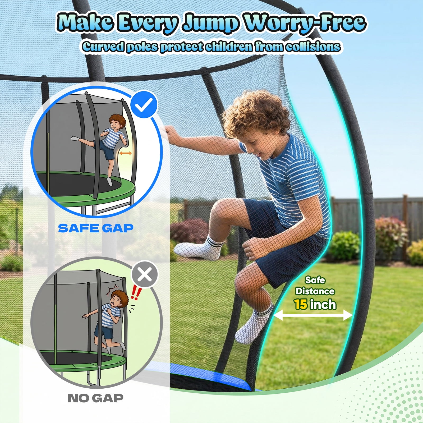 Outdoor Trampoline,Fashionsport Outfitters 8FT/10FT/12FT/14FT Round Jumping Trampoline with Enclosure Net and Ladder,Recreational Backyard Trampolines Anti-Rust for Kids Birthday Gift