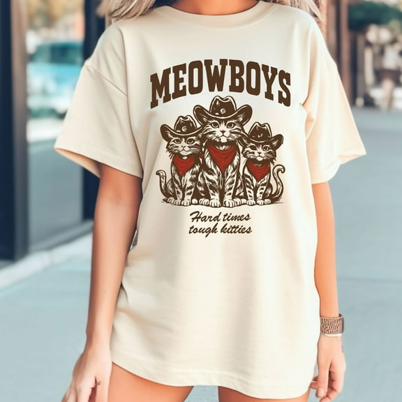 Meowboys T-Shirt – Funny Cowboy Cat Graphic Tee, Western Rodeo Humor for Cat Lovers