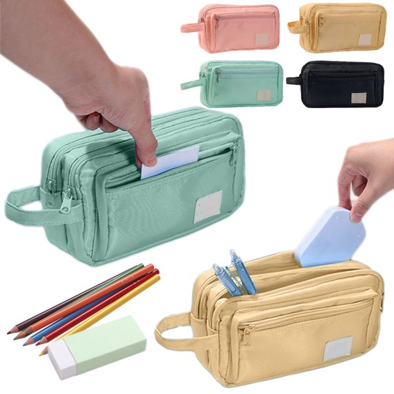 Pencil Case Stationery Organizer, Large Capacity Canvas Storage Bag with Multiple Compartments and Carry Handle for Educational Supplies, Pens, and Art Tools, Topliu