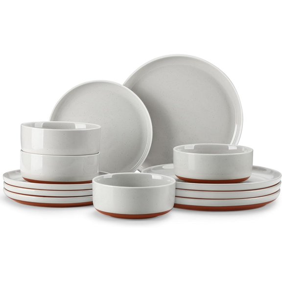 Plates and Bowls Sets, 12 Pieces Modern Stoneware Dinnerware Set for 4 Kitchen Dinner Set Ceramic Dishware Dishes Set Microwave and Dishwasher Safe