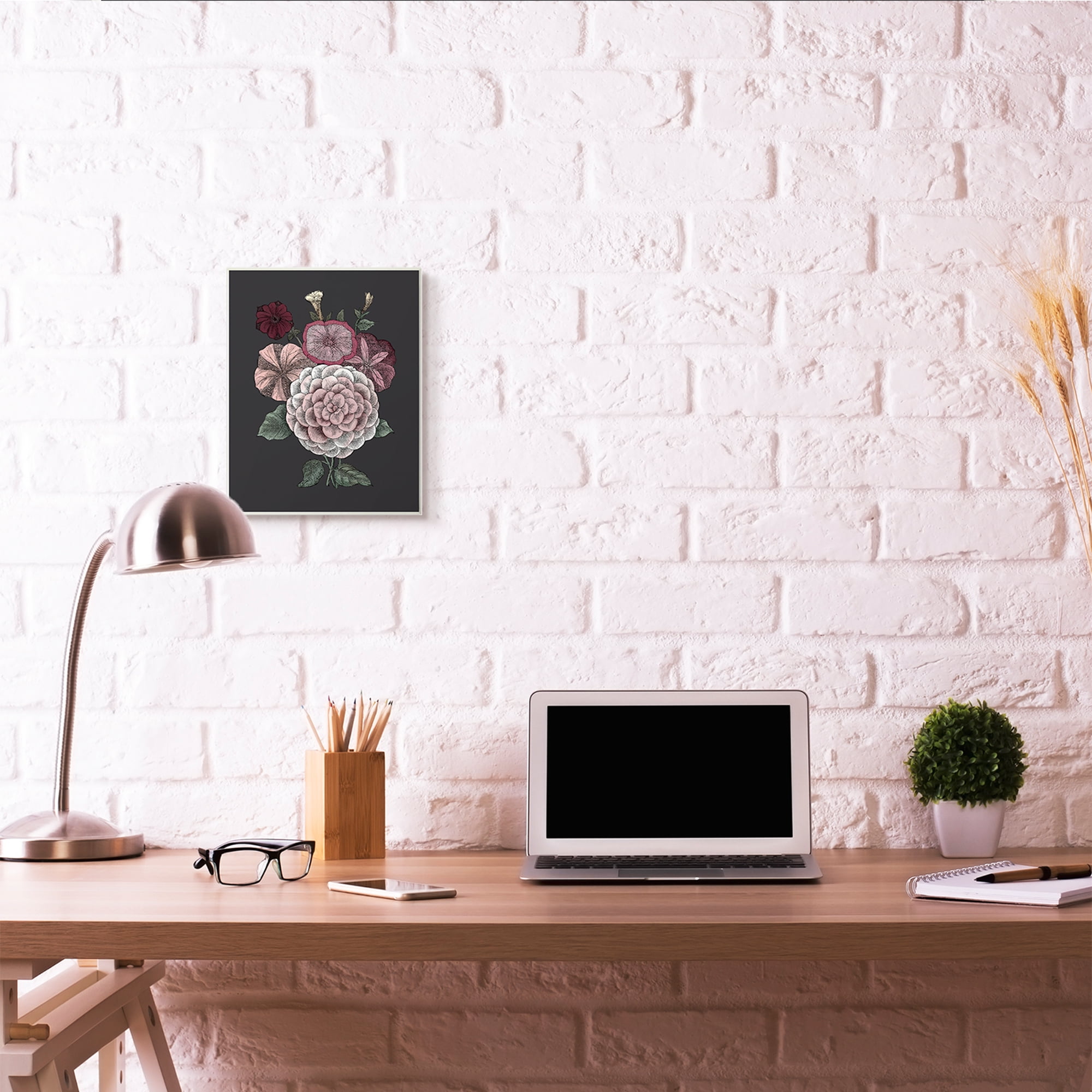 Stupell Industries Pink Flowers On Black Drawing Design Wall Plaque by The Saturday Evening Post