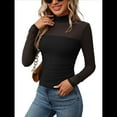 thumbnail image 1 of Blusa Sexy de Larga con Cuello Alto para Mujer, de Transparente y Fruncida, Ideal para Salir. Negro L, 1 of 9